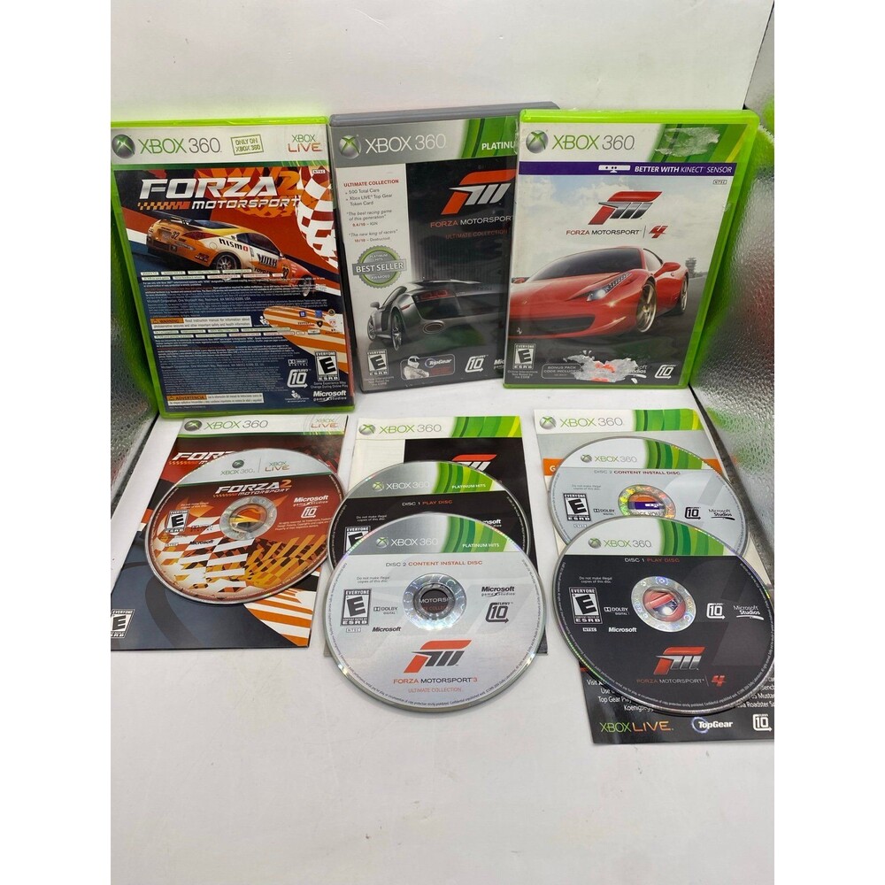 Forza Motorsport 2, 3 & 4 Xbox 360 Bundle CIB Tested three game lot